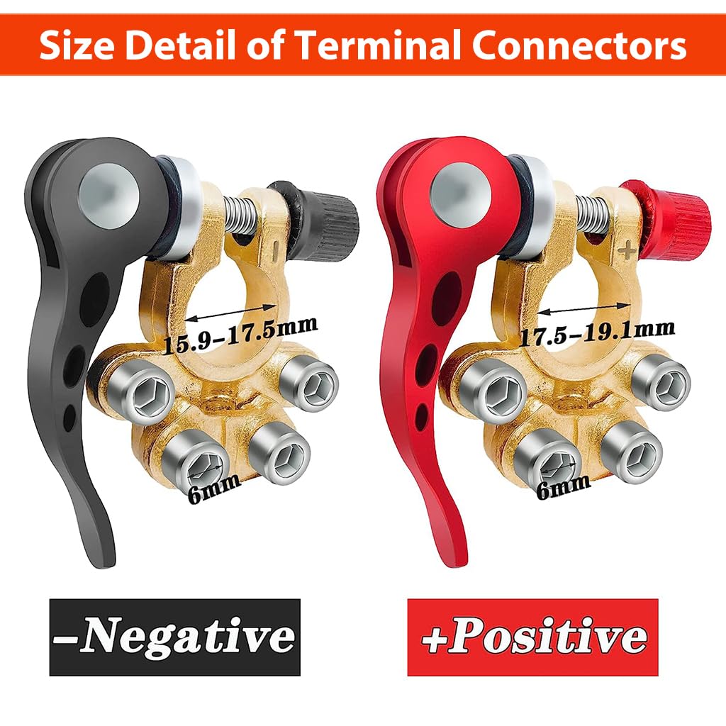 ZIBUYU Car Battery Terminal Clamp for SAE JIS A Type Posts with 4 Port Tinned Copper Connectors | 3PCS Set