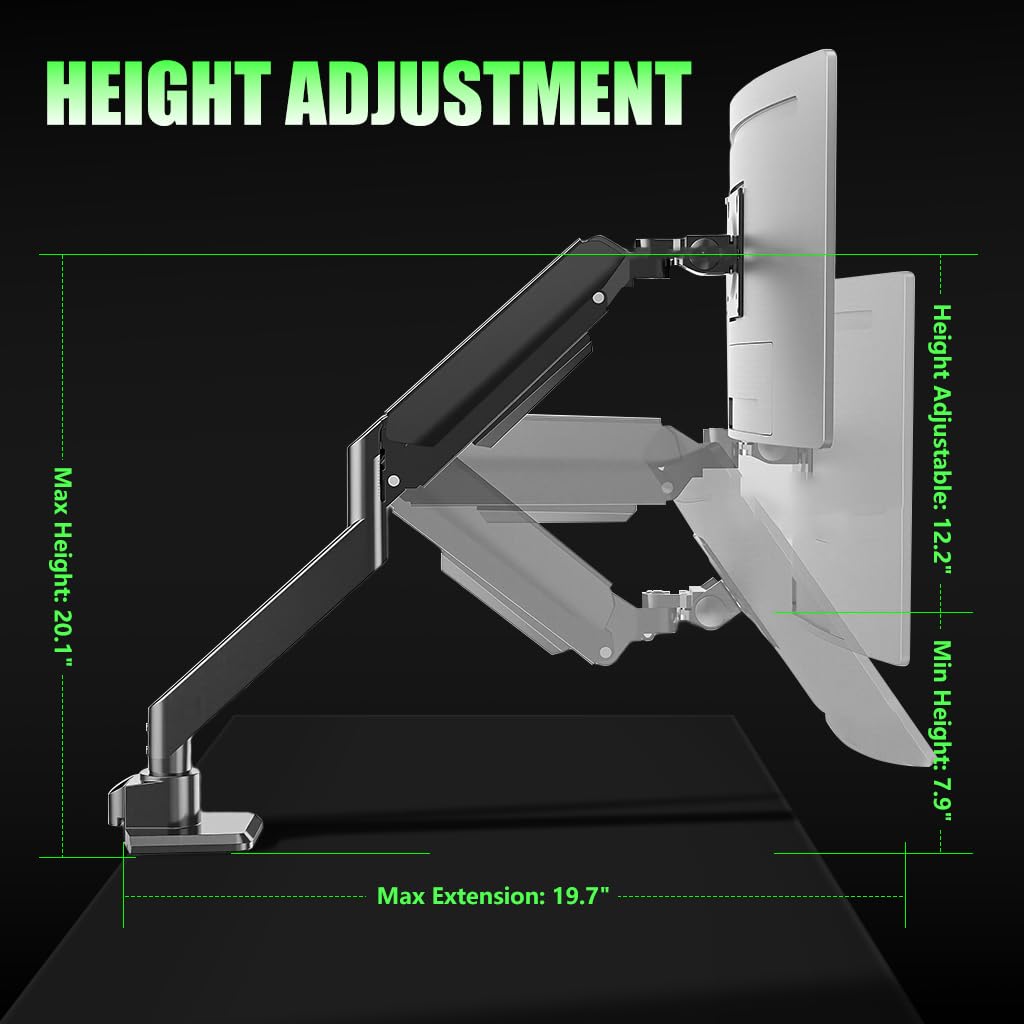 Verilux Monitor Mount for 32–49 Inch Displays with Flexible Arm and Desk Clamp | Aluminum Alloy