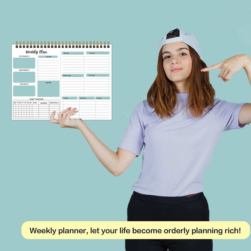 ZIBUYU Weekly Planner Notepad for Work and Study with 52 Undated Pages and Habit Tracker | Pink 8.5 x 11 Organizer