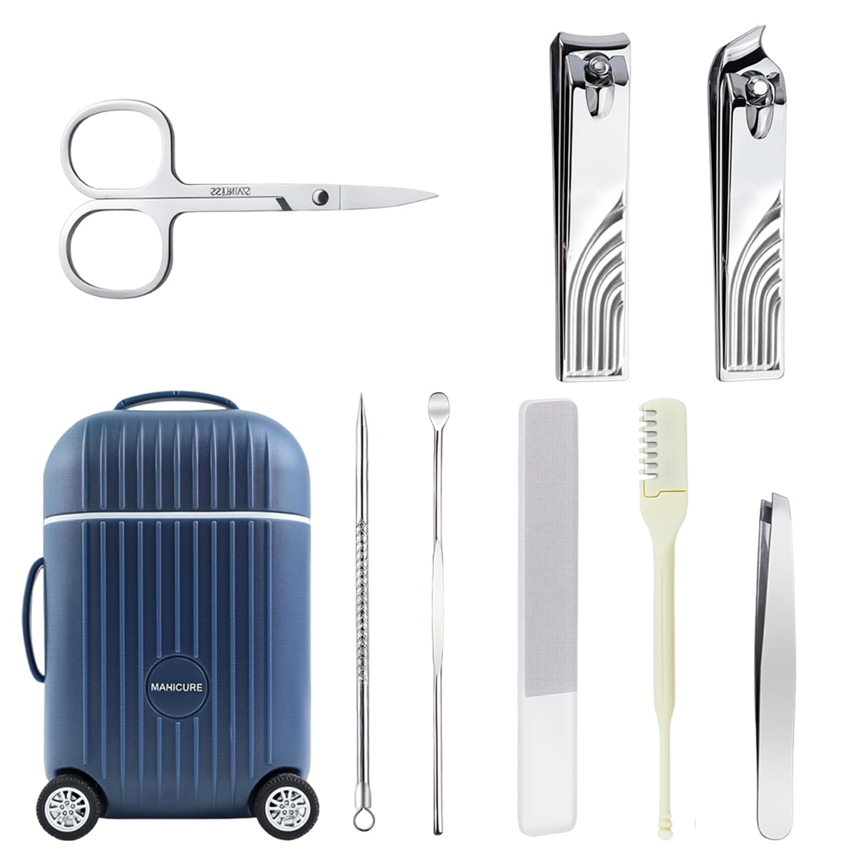 MAYCREATE Grooming Kit for Personal Care with 8 Stainless Steel Tools and Travel Case | Manicure Gift Set