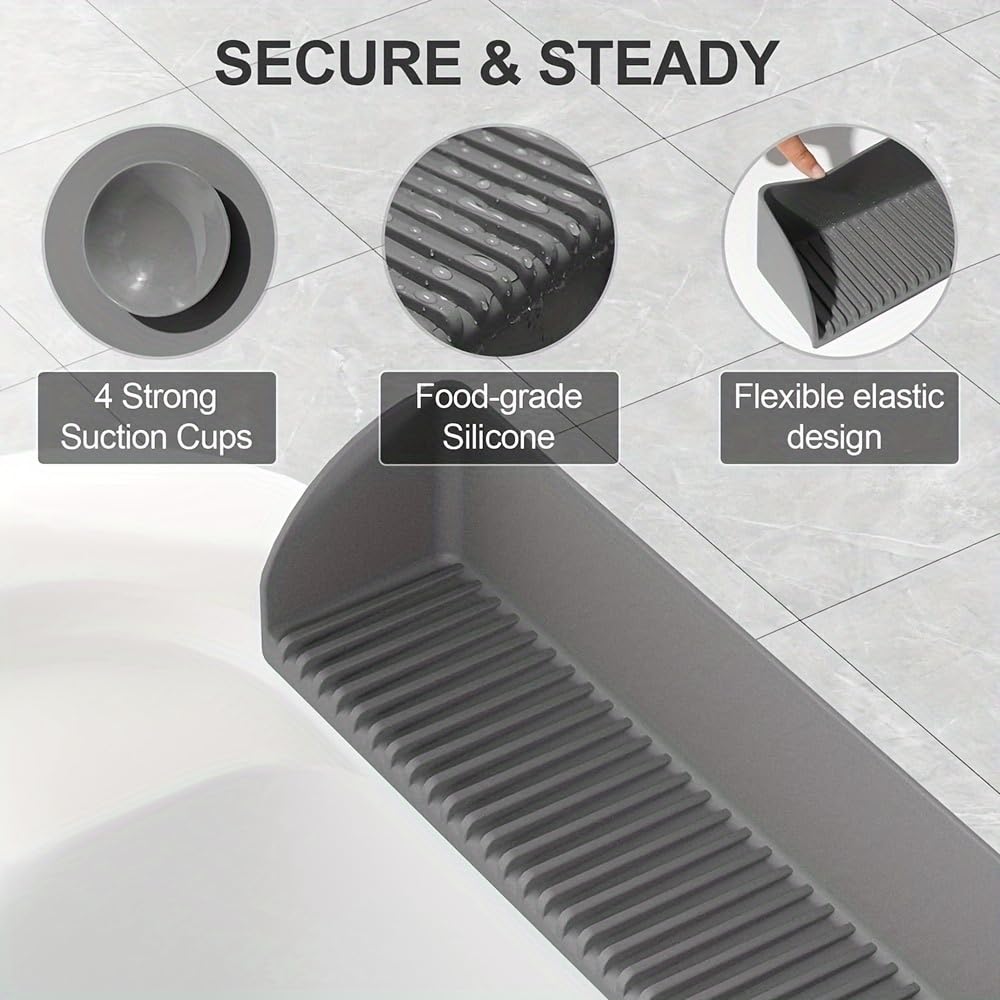 HASTHIP Silicone Water Splash Guard for Bathtub with Suction Cup L Shape | 20x3.6x3.8 in Grooved Surface Design