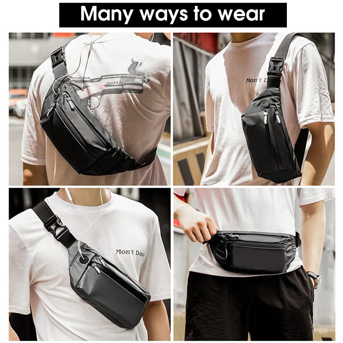 PALAY Waist Bag for Running and Travel with 13–39 in Adjustable Belt | Waterproof PU Black