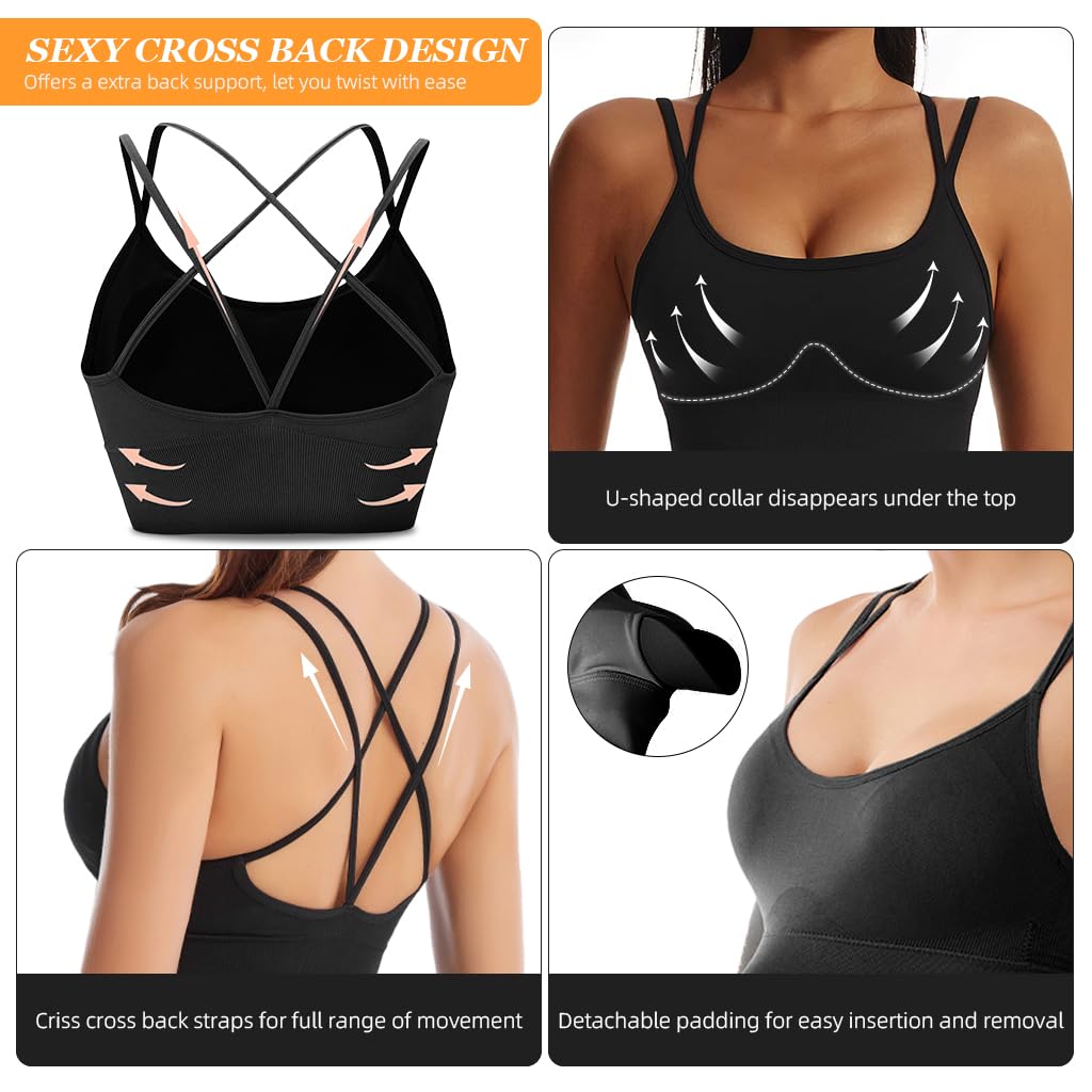 PALAY Sports Bra for Women with Cross Back Straps and Padded Support | Nylon Yoga Top XXL