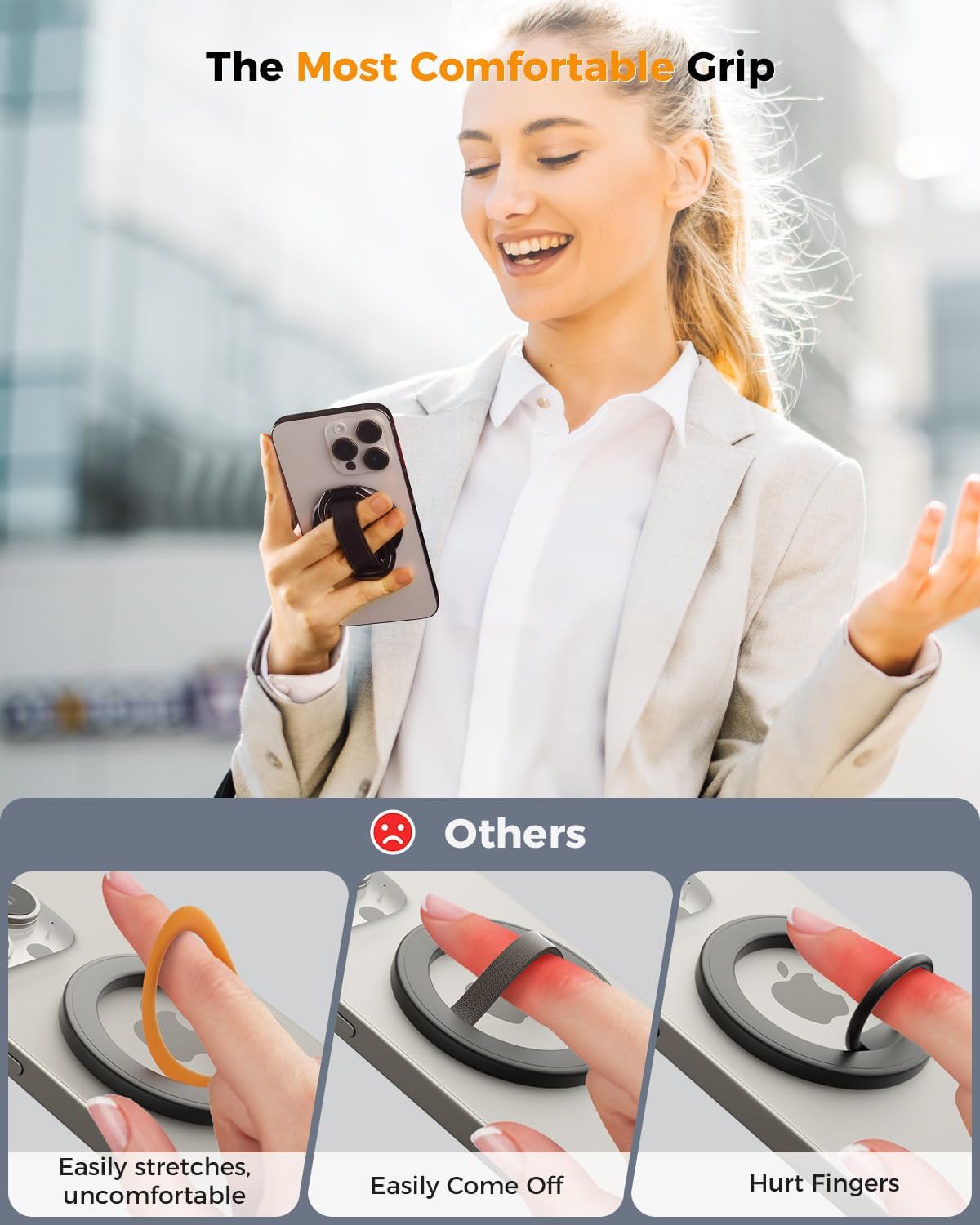 ZORBES Magnetic Phone Ring Grip for Hands Free Viewing with 360° Rotatable Triple Folding Stand