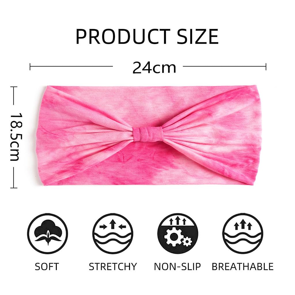 ZIBUYU Hair Bands for Women for Yoga and Workouts featuring Stretchy 95% Polyester 5% Spandex Fabric | Gradient Pink Tie-Dye Headband