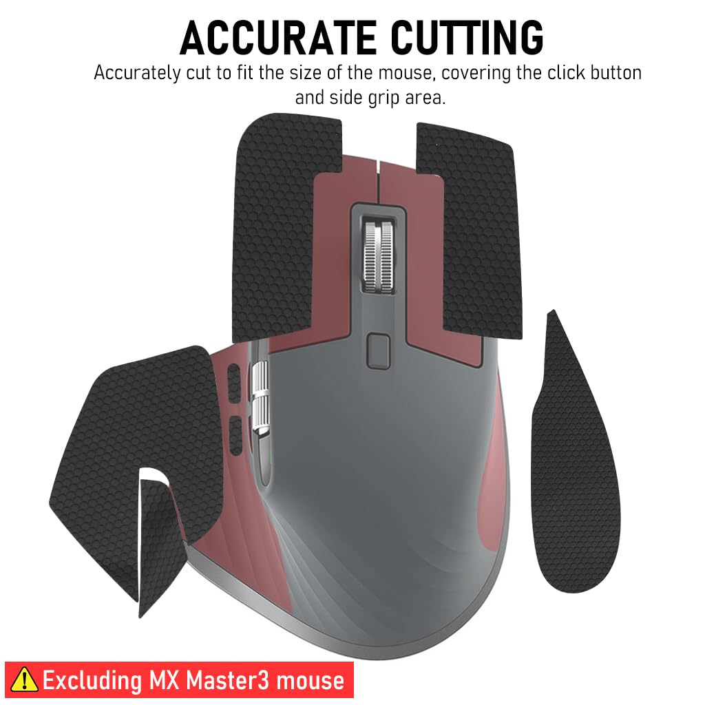 Verilux Mouse Grip Tape for MX Master 3 Mouse, Anti Slip Non Fading Gaming Mouse Skin, Sweat Resistant Self Adhesive Paper Stickers, Pre-Cutted Sweat-proof Cool Mice Upgrade Kit (Mouse is not Included)