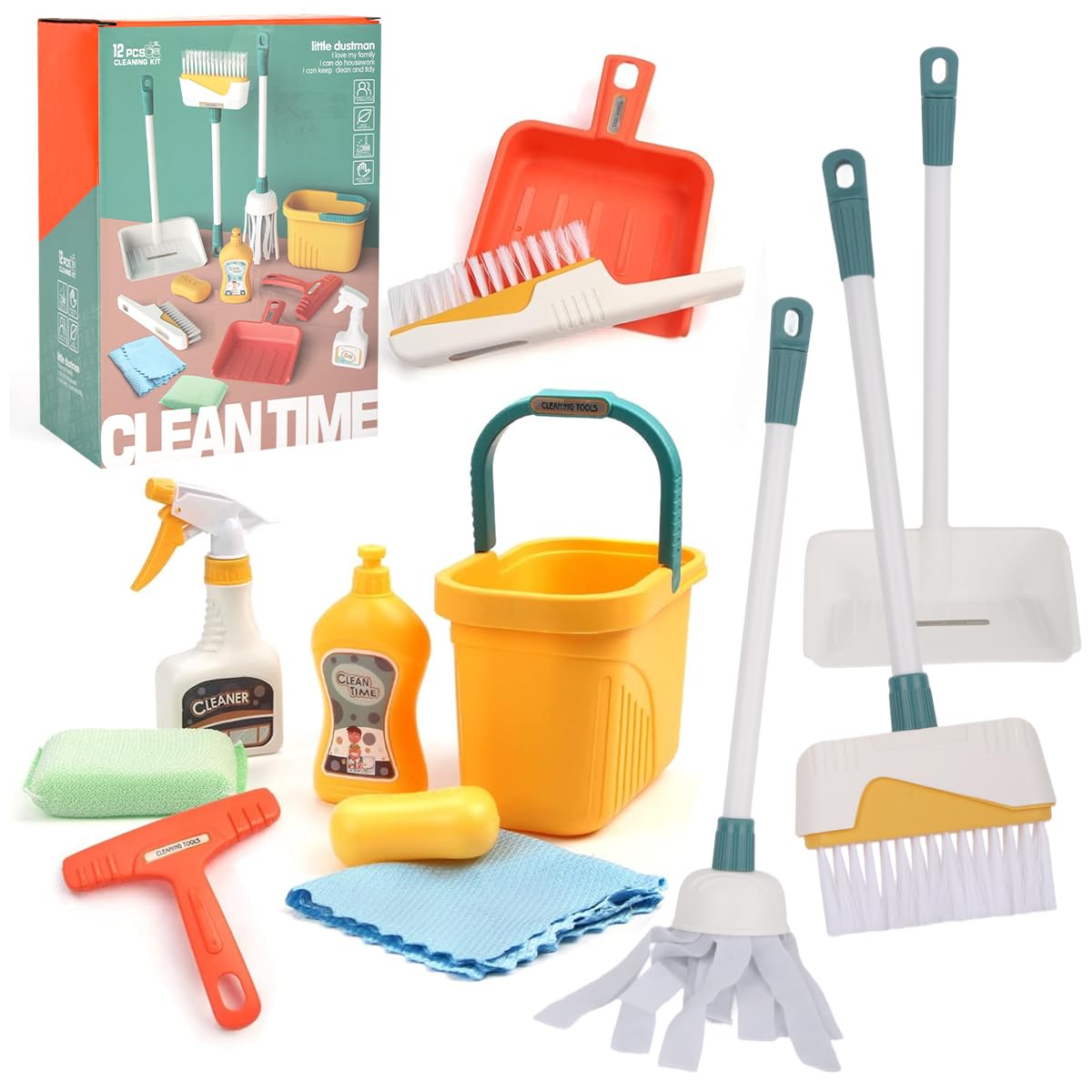 PATPAT Kids Cleaning Tool Set for Pretend Play with 12 Pieces | Educational Toy Kit