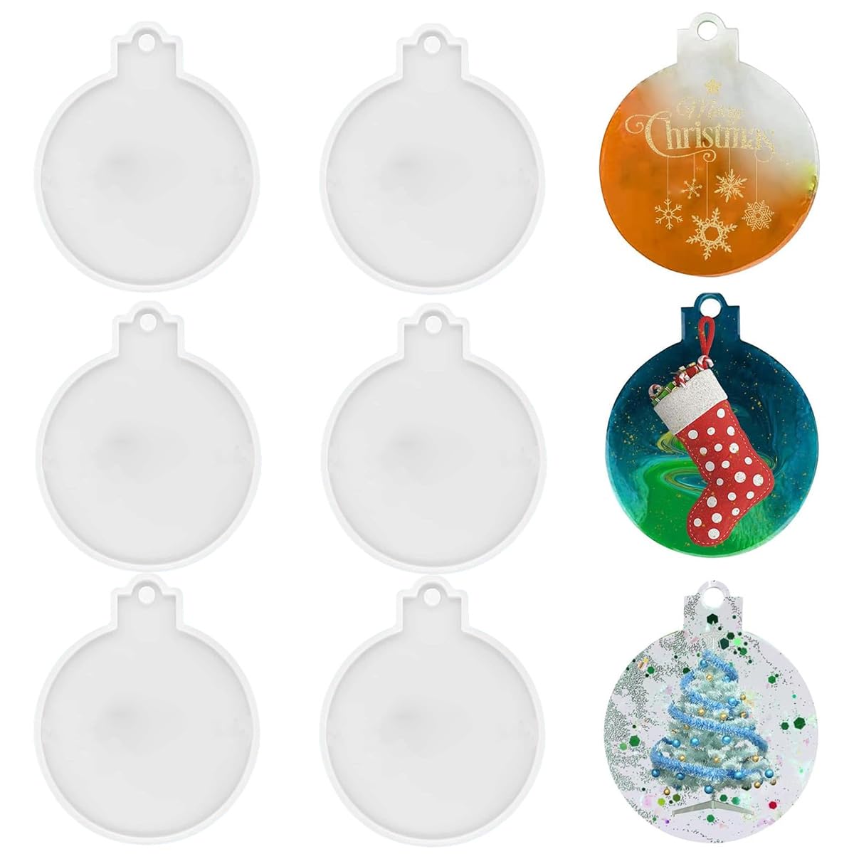 HASTHIP® DIY Christmas Tree Hanging Ornament Resin Mold Set of 6pcs 2.75