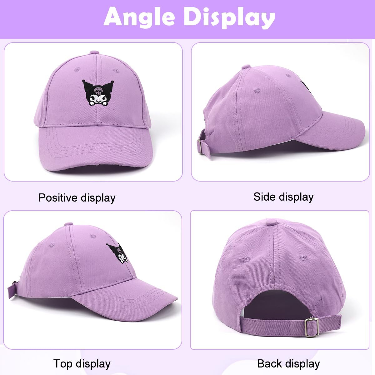 SNOWIE Soft Hat for Girls with Wide Brim Sun Protection and Adjustable 48–54cm Fit | Breathable Cotton Kuromi Embroidery Cap for Kids 2–8 Years