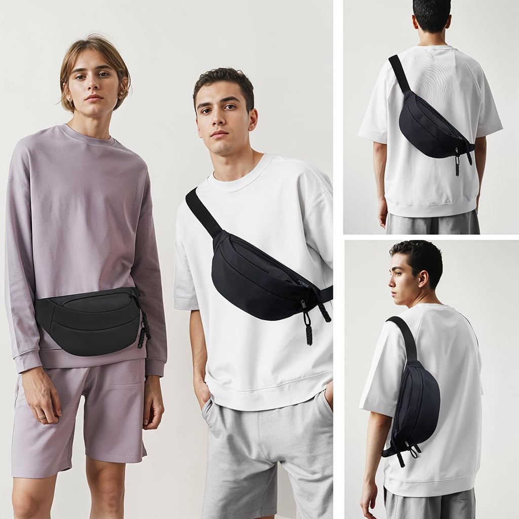 ZIBUYU Waist Bag for Men featuring Double Layer Storage with Waterproof Nylon Design | Lightweight Crossbody Travel Pouch