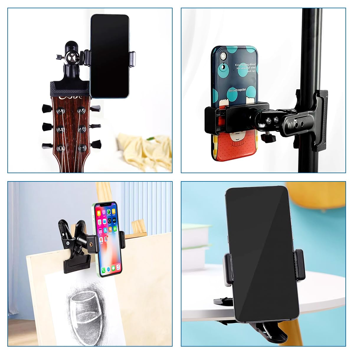 HASTHIP Guitar Phone Holder for Musicians and Streamers with 360° Rotatable Clamp | 2 PCS Black