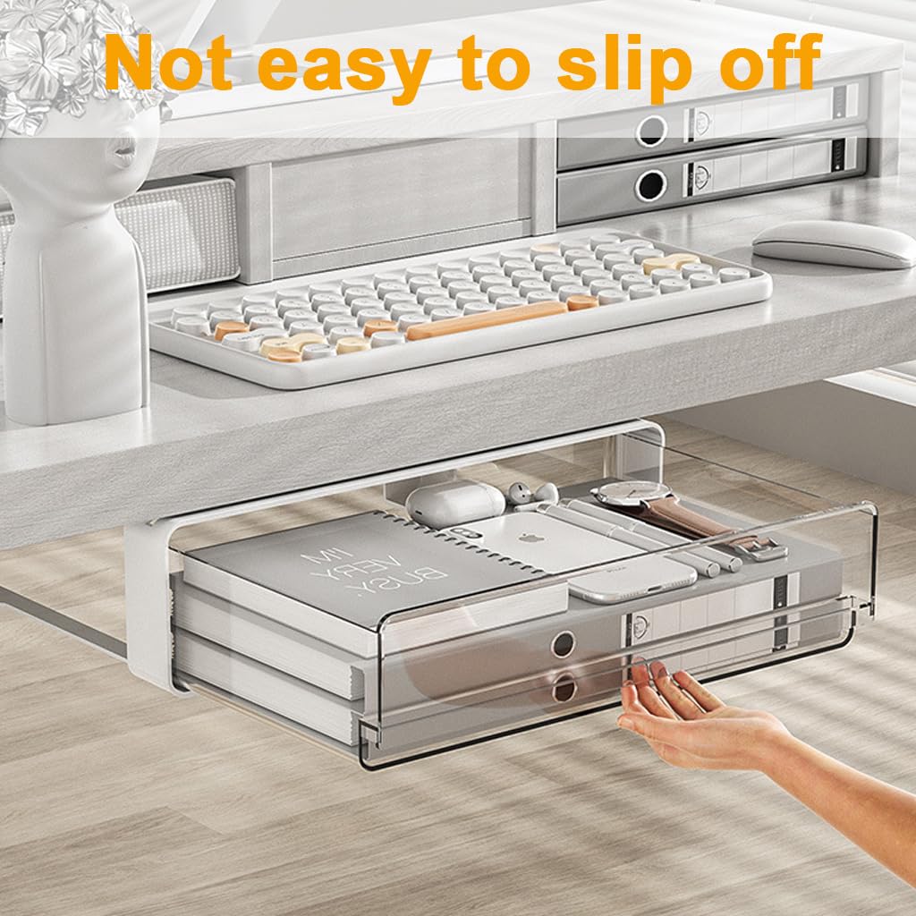 OFIFO Under Desk Drawer Organizer for Office Storage with Smooth Sliding Pull Out 7.8x12.2x3.3 in | Transparent PET Design