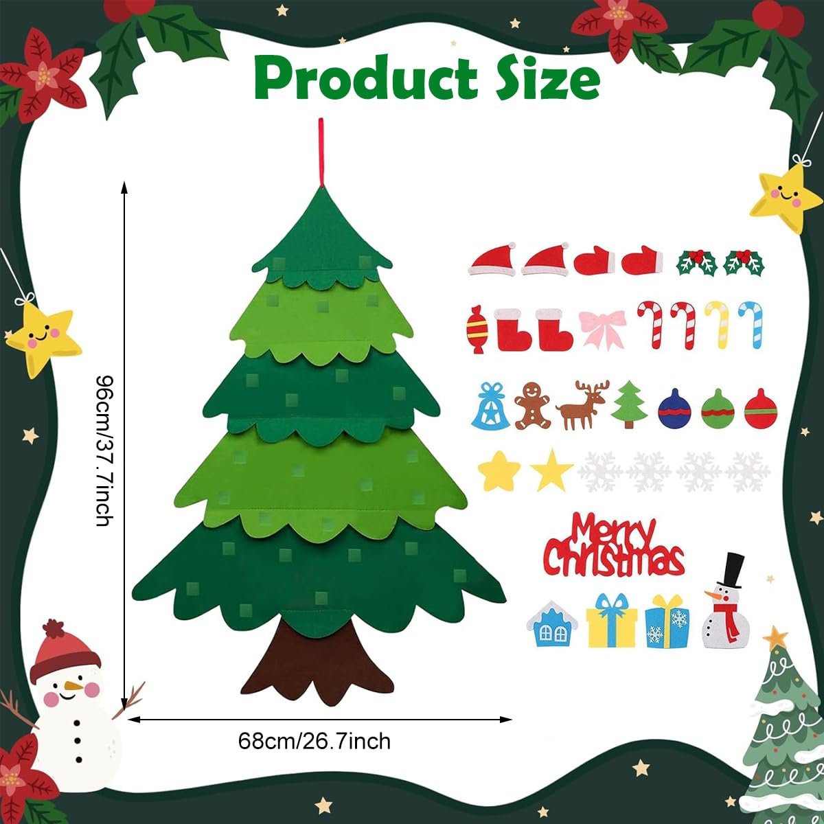 PATPAT DIY Felt Christmas Tree for Toddlers with 3ft Hanging Ornaments | Fun Holiday Craft and Gift Decor