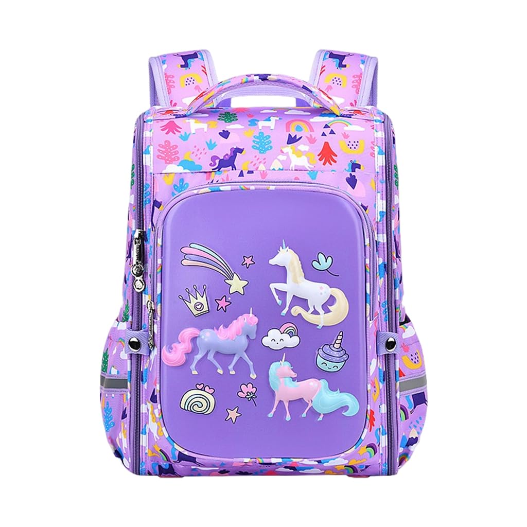 PALAY® Girls School Backpack Unicorn Cartoon Backpack Primary Bookbag Girls Backpack for School, Travel, Camping, Waterproof Burden-relief Backpack School Gift for Kids 6-12 Years Old