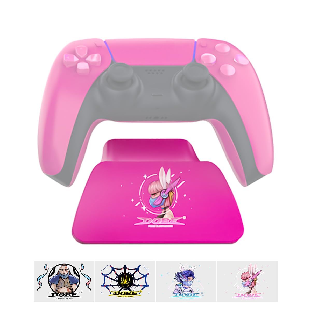 ZORBES Pink Controller Display Stand Anti-Slip ABS Controller Holder for PS5 Desk PS5 Controller Holder with Decorative Cartoon Sticker PS5 Accessory