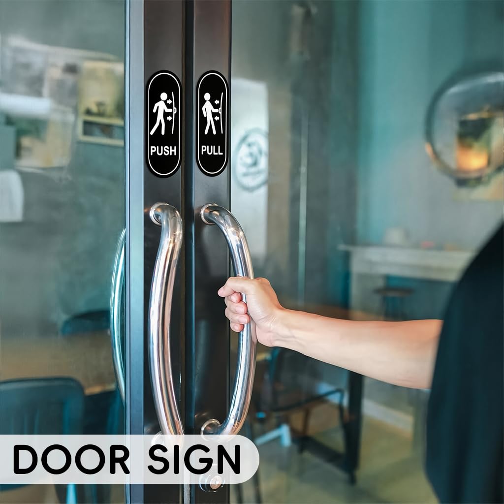 OFIFO Push Pull Signs for Glass Doors featuring Vertical Self-Adhesive Vinyl Stickers | Black White Design