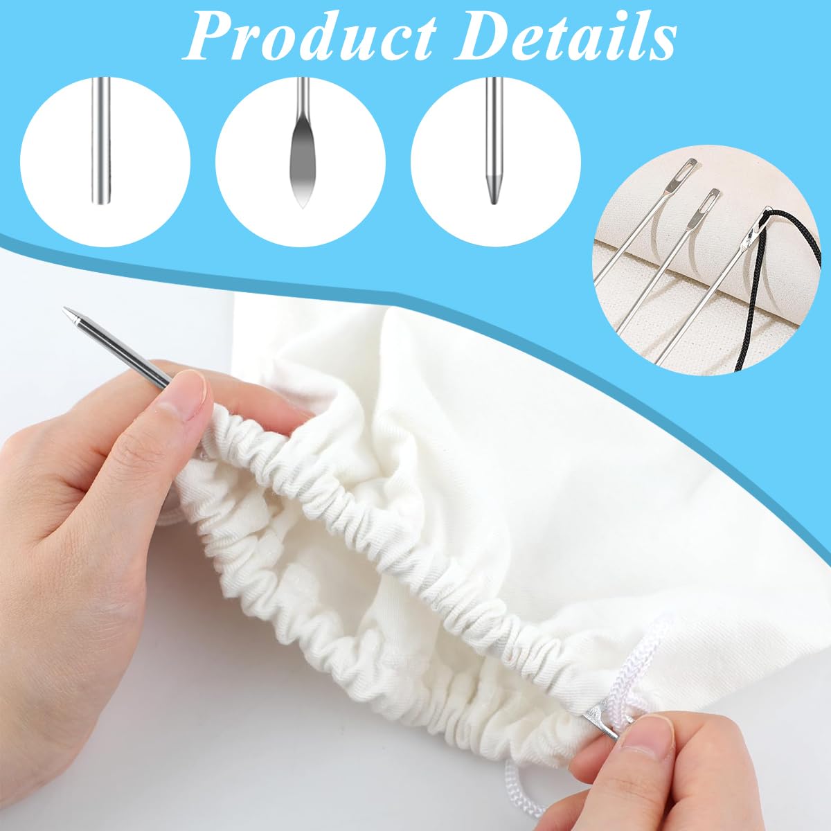 HASTHIP Drawstring Threader Tool Set for Sewing and Crafts with 8 Pcs 22cm Metal Hooks | Stainless Steel Loop Turner and Flexible Plastic Threader