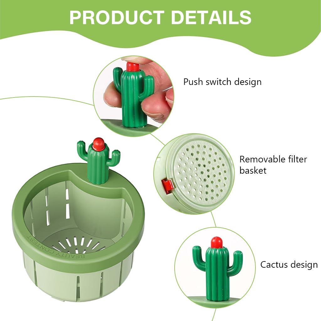 HASTHIP® Kitchen Sink Drain Strainer Creative Cactus Sink Drain Strainer Removable Sink Drain Strainer with Openable Bottom, One Button To Release Universal Sink Drain Strainer Prevents Clogging