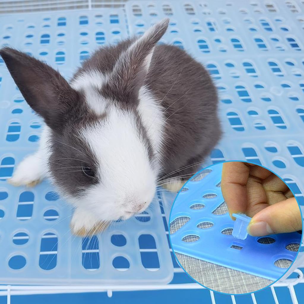 Qpets Rabbit Cage Mat for Clean Dry Habitat with 30PCS Set and 8PCS Fixed Clips | 9.8×13.5 in Plastic