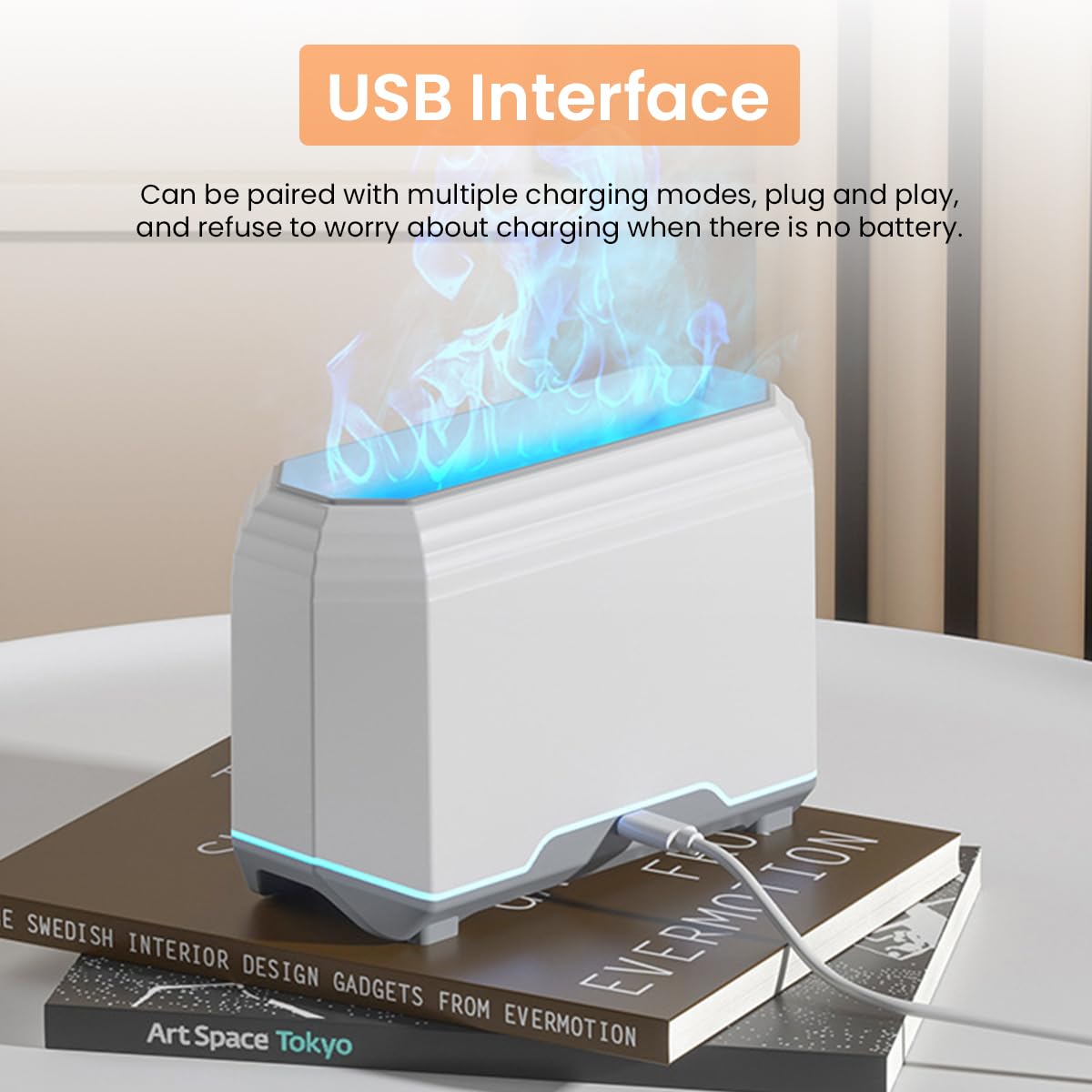 HANNEA Humidifier for Room with 200mL Tank and Ultrasonic Mist | Flame Light Aroma Diffuser