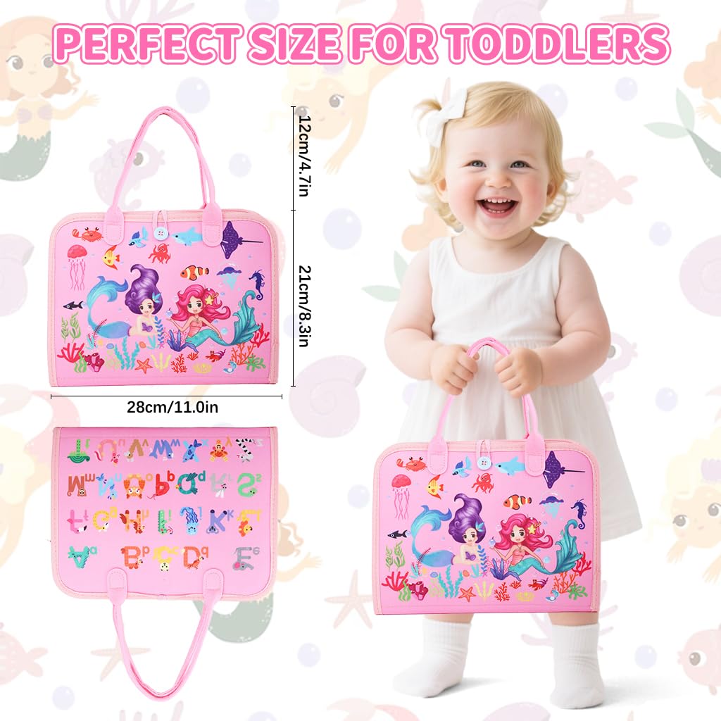 SNOWIE SOFT Mermaid Toddler Busy Binder for Travel with 10 Pages and Folding Handbag Style