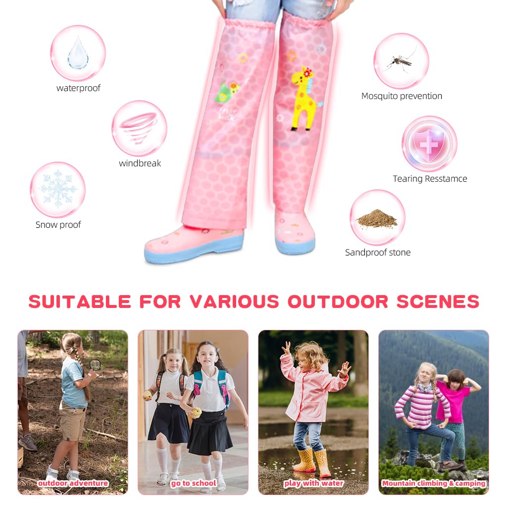 PALAY Rainboot Cover for Girls with Elastic Closure featuring 17.3 in EVA Waterproof Gaiters | Cartoon Print Pink