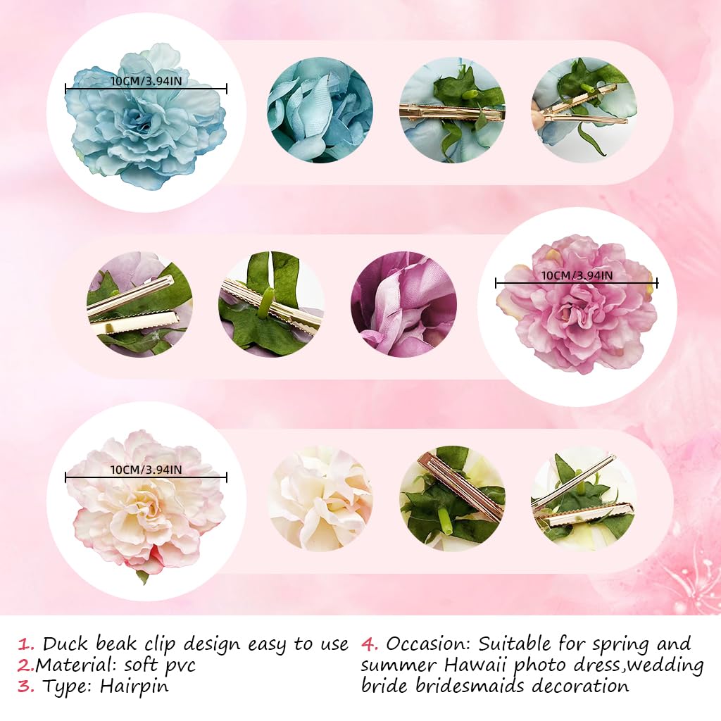 SANNIDHI Hair Clips for Women featuring 3Pcs Camellia Flower Barrettes | Colorful Beach Accessories