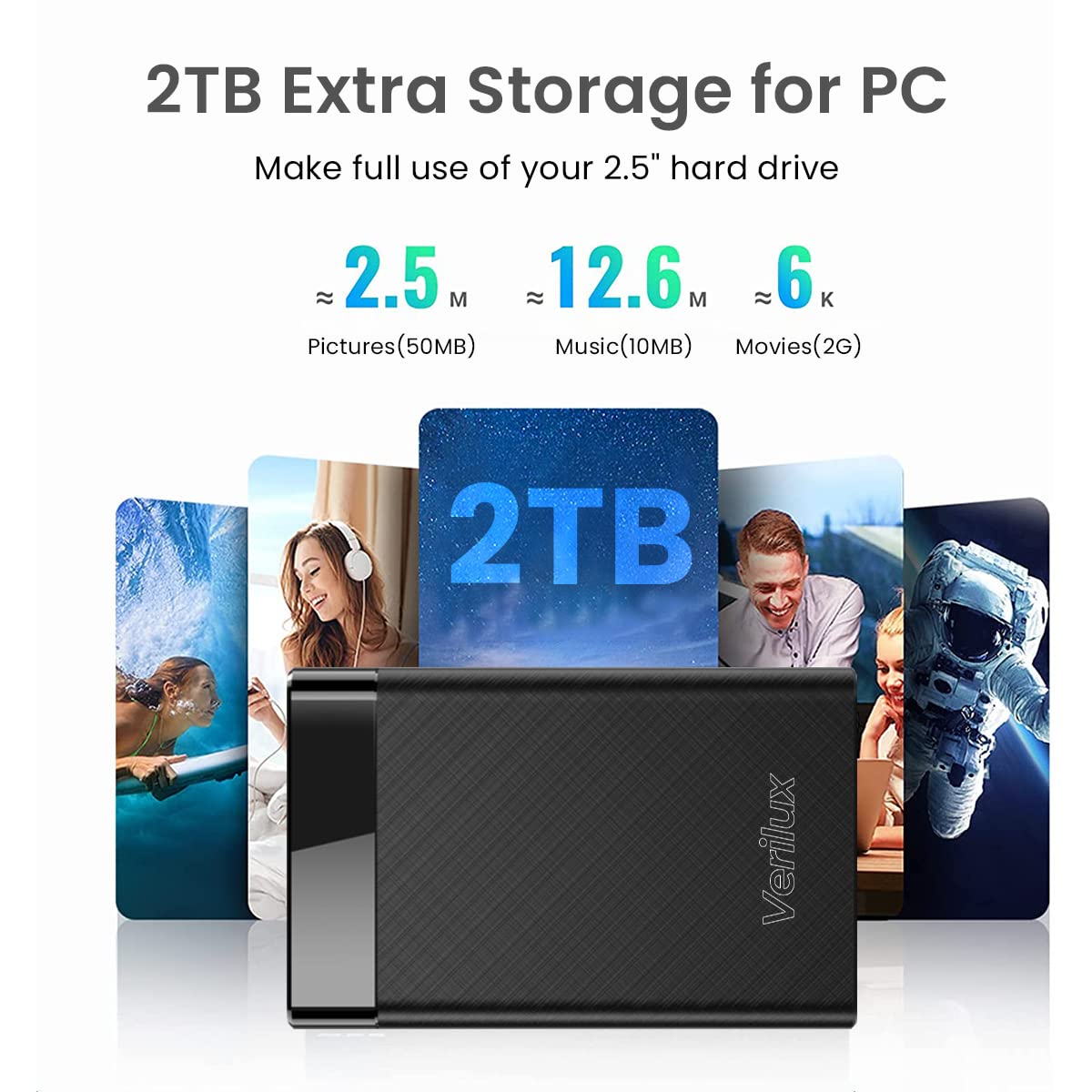 Verilux Hard Drive Enclosure for 2.5 Inch SSD and HDD featuring Tool Free Design | USB 3.0 SATA Case