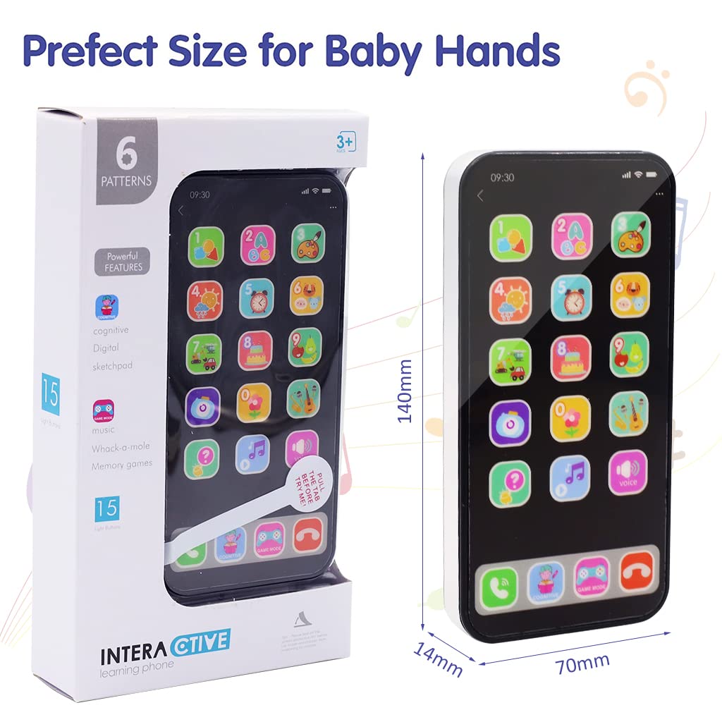 PATPAT Kids Phone Toy with 19 Buttons for Learning and Music | Battery Powered Black