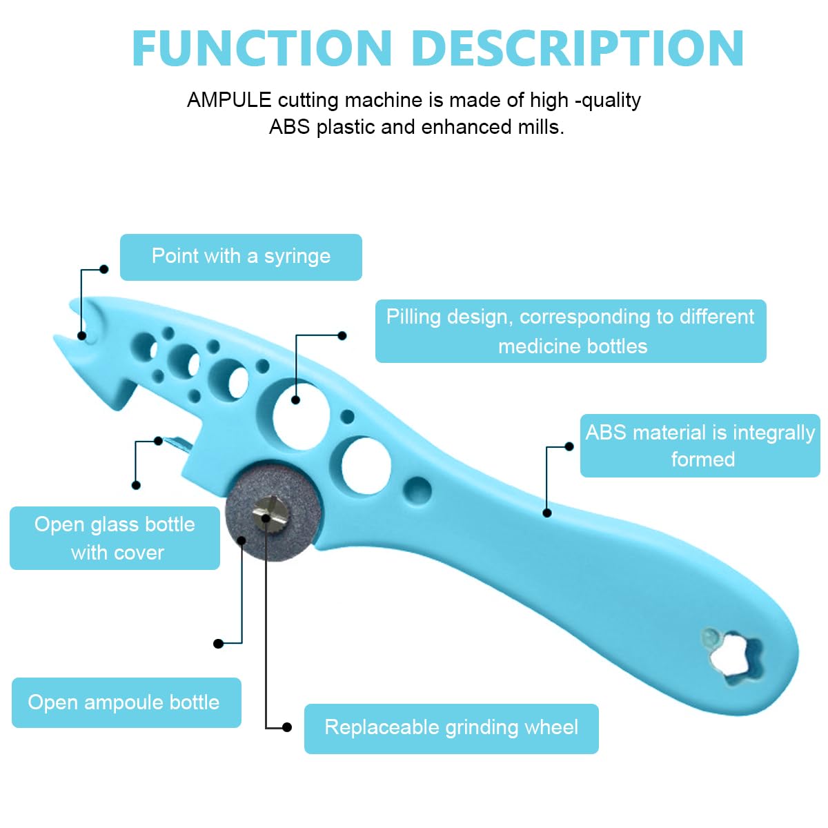 HASTHIP Ampule Cutter for Doctors with 5 Replaceable Grinding Wheels and ABS Handle | Blue