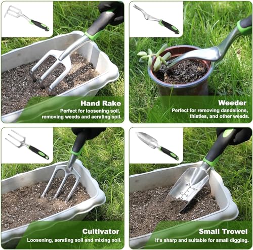 HASTHIP 8 Pcs Gardening Tools Set - Aluminum Alloy Steel - Garden Planting Tools - Gardening Tools Kit For Home Garden - Gardening Tools Kit Set - With Tote Tool Bag - Suitable For Garden Patio