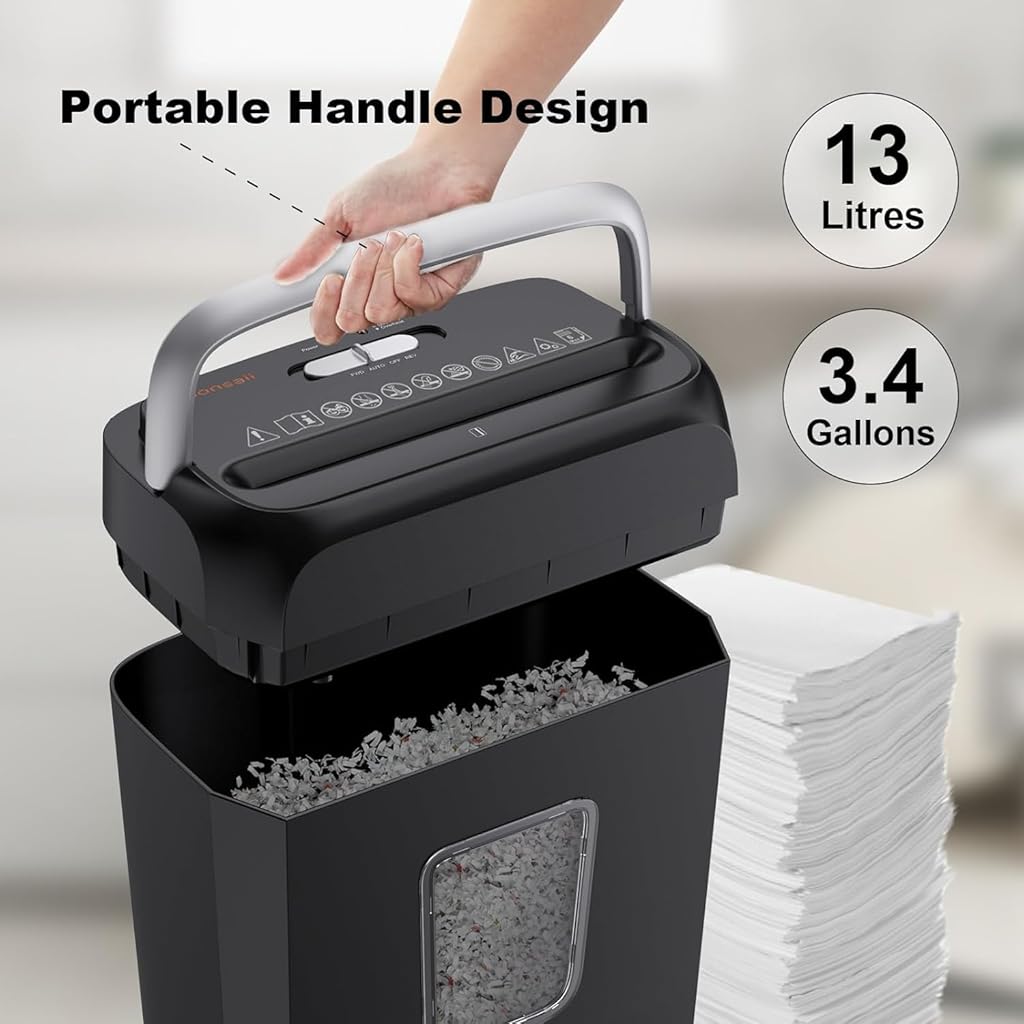 Climberty® Paper Shredder for Home Use, 3.4 Gal Wastebasket, 6-Sheet Crosscut Paper and Credit Card Shredder for Home Office with Handle for Document,Mail,Staple,Clip (C237-B)