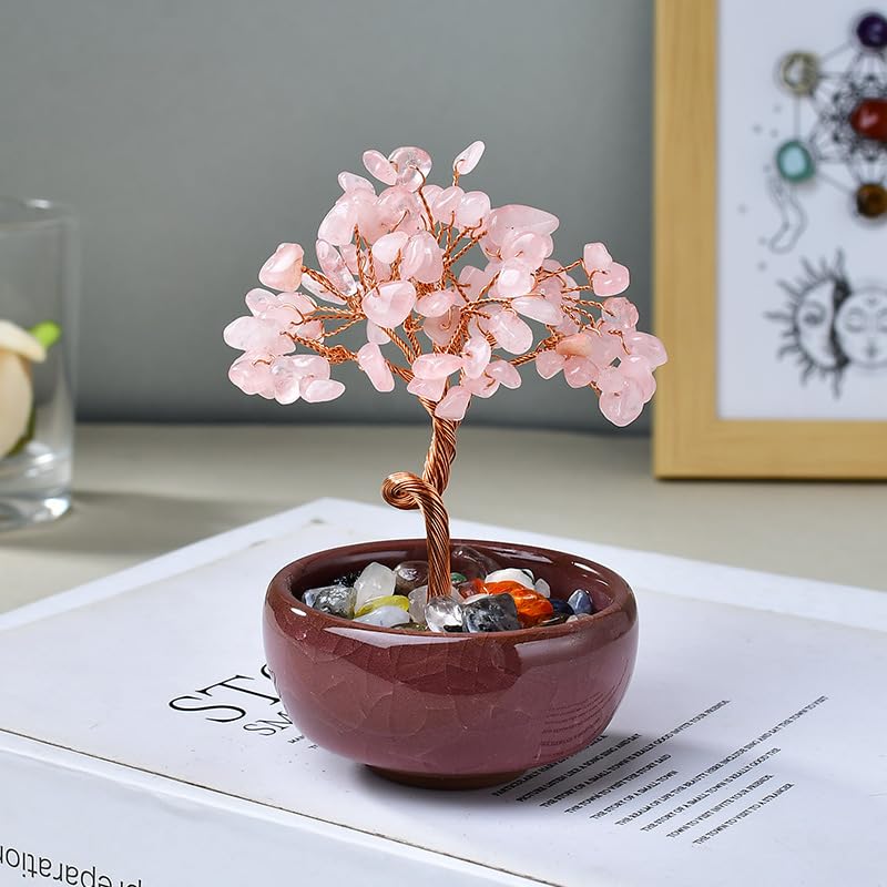 HASTHIP® Rose Quartz Crystal Tree Birthday Gifts for Women,Home Decor Office Desktop Décor,Healing Crystals Good Luck(Pink)