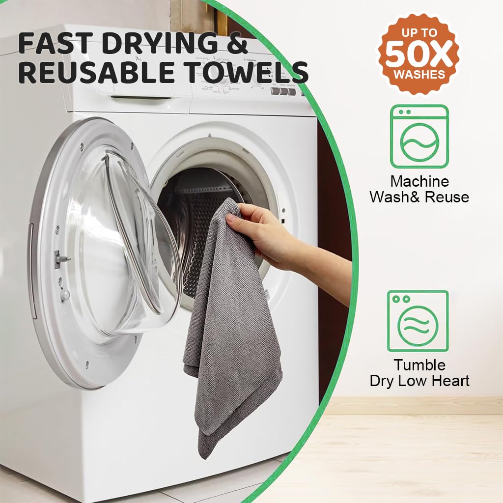 HASTHIP Microfiber Cleaning Cloth Roll for Kitchen with Pre-Cut Tear Away Design 15 Count 25x40cm Grey