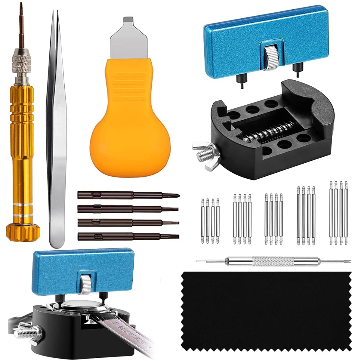 Serplex Watch Repair Tool Kit for Battery and Band Replacement | 20 pcs Set with Adjustable Case Holder up to 50 mm
