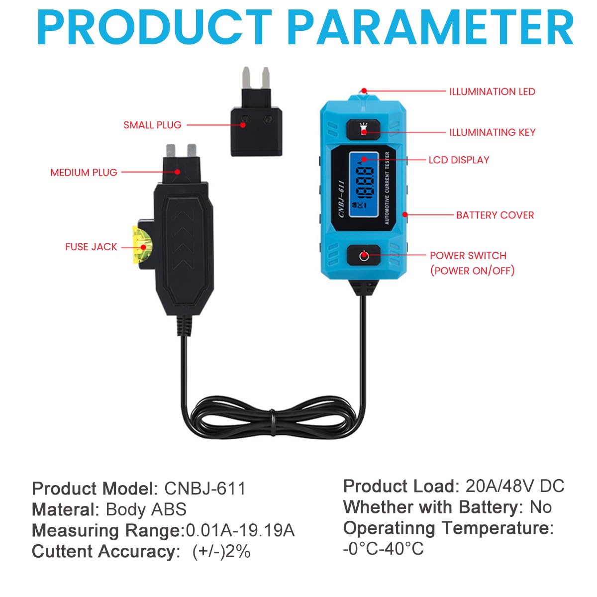 Serplex Car Circuit Tester for Automotive Fuse Diagnosis with LCD Display and LED Light 48V