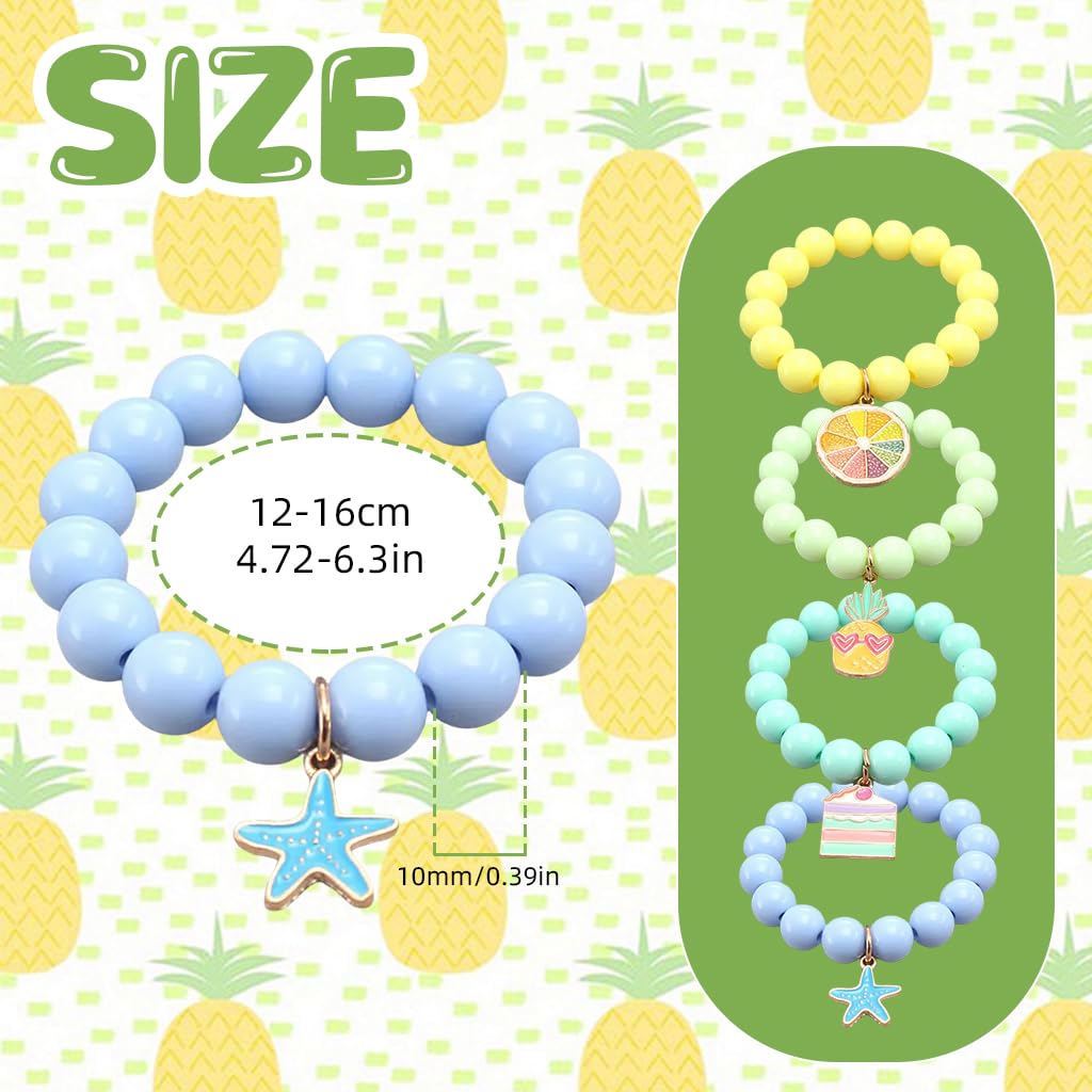 SANNIDHI 4Pcs Beads Bracelet for Girls Kids Cartoon Friendship Bracelet Fashion Acrylic Candy Color Beaded Hand Bracelets with Enamel Charms, Children's Day Gift for Girls