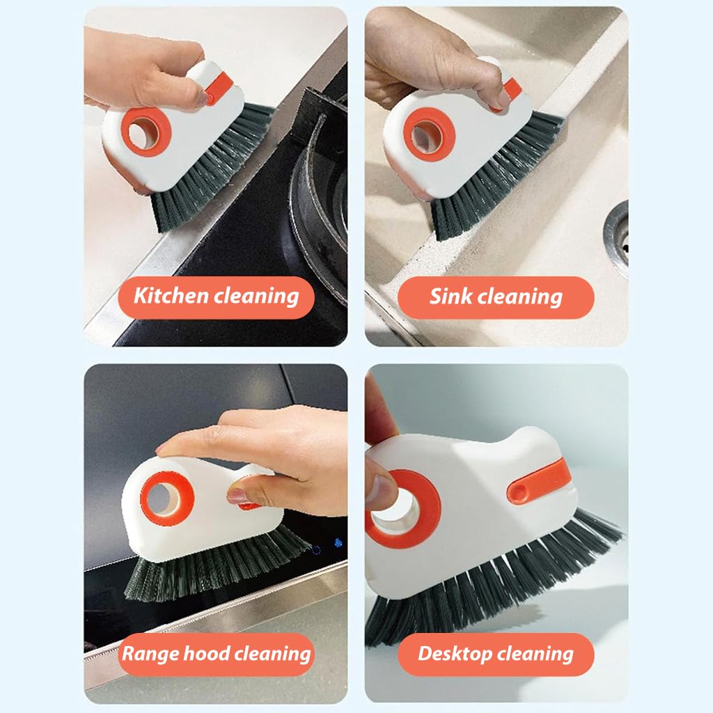 HASTHIP® 2 in 1 Groove Cleaning Brush Window Track Cleaning Tools, Multifunction Bristle Crevice Cleaning Brush with Hidden Scraper, Grout Cleaner Grip Brush for Sliding Door Track