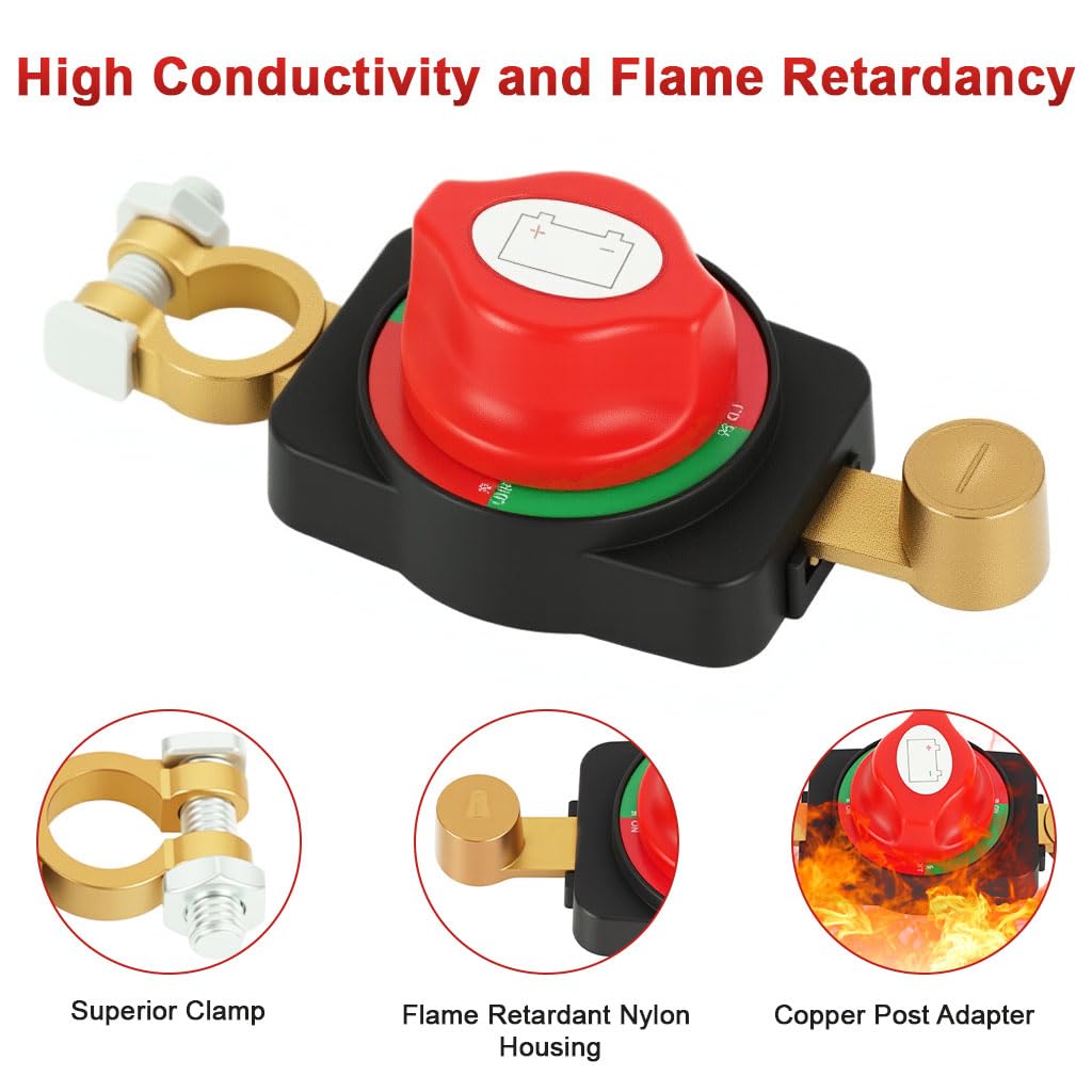 STHIRA Battery Cut Off Switch for Car RV and Boat featuring Pure Copper Contacts | 12–48V 275A Reliable Power Disconnect