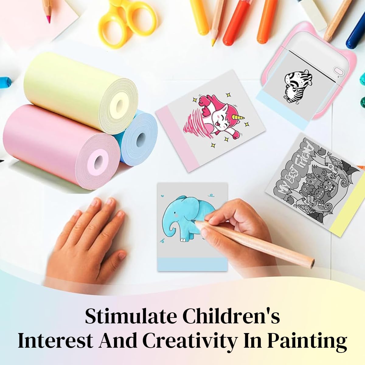 ZEITEL Bluetooth Thermal Printer for Android and iOS with 200DPI LED Light | Includes 10 Paper Rolls