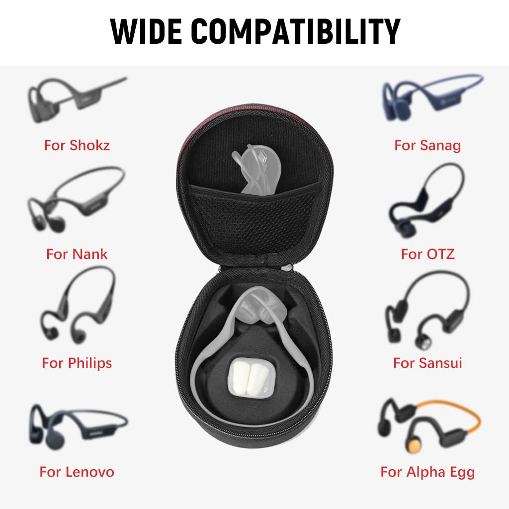 ZORBES Travel Case for Bone Conduction Headphones with EVA Hard Shell and Mesh Pocket | Waterproof Protective Storage Bag