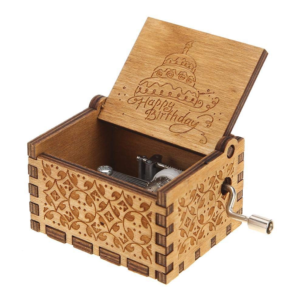 Powlance Wood Happy Birthday Music Box for Gift Giving with Wind‑Up Mechanism | Multicolour