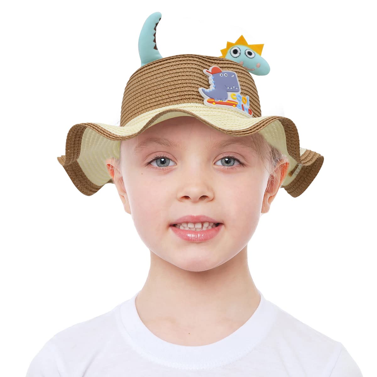 SNOWIE SOFT Summer Straw Hats for Boys Girls 4-6-year-old Kids Cute Cartoon light weight breathable premium Hats Beach fishing Hats Ruffles Rim for Travel Outdoor Hat for Kids