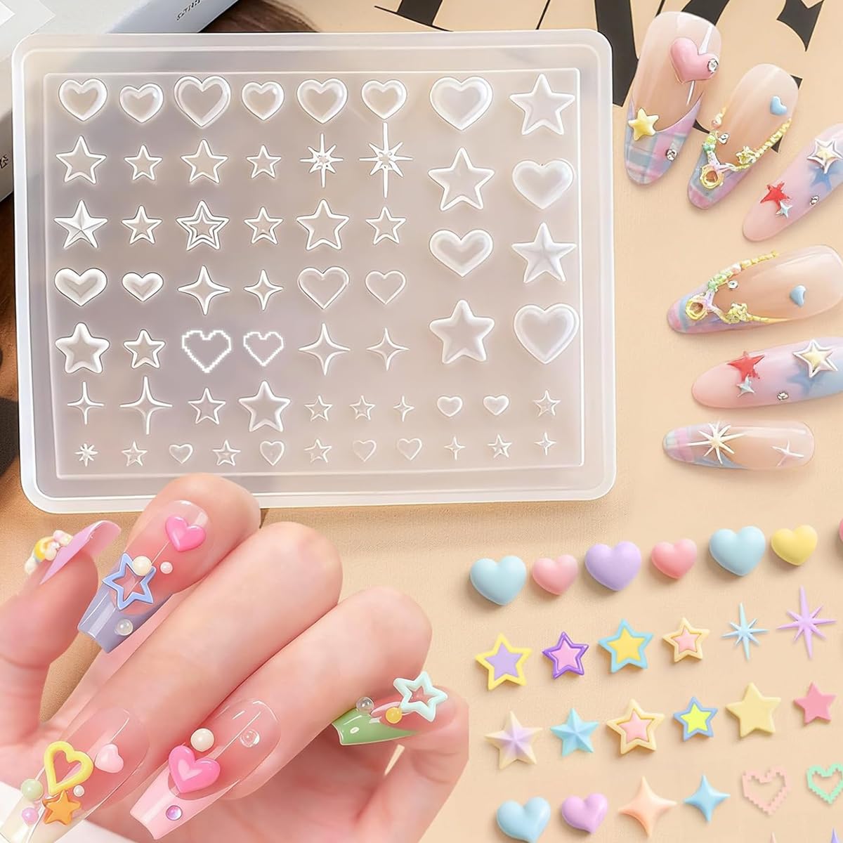 MAYCREATE Silicone Nail Molds for DIY 3D Nail Art with 59 Cavities | Flexible Resin Design