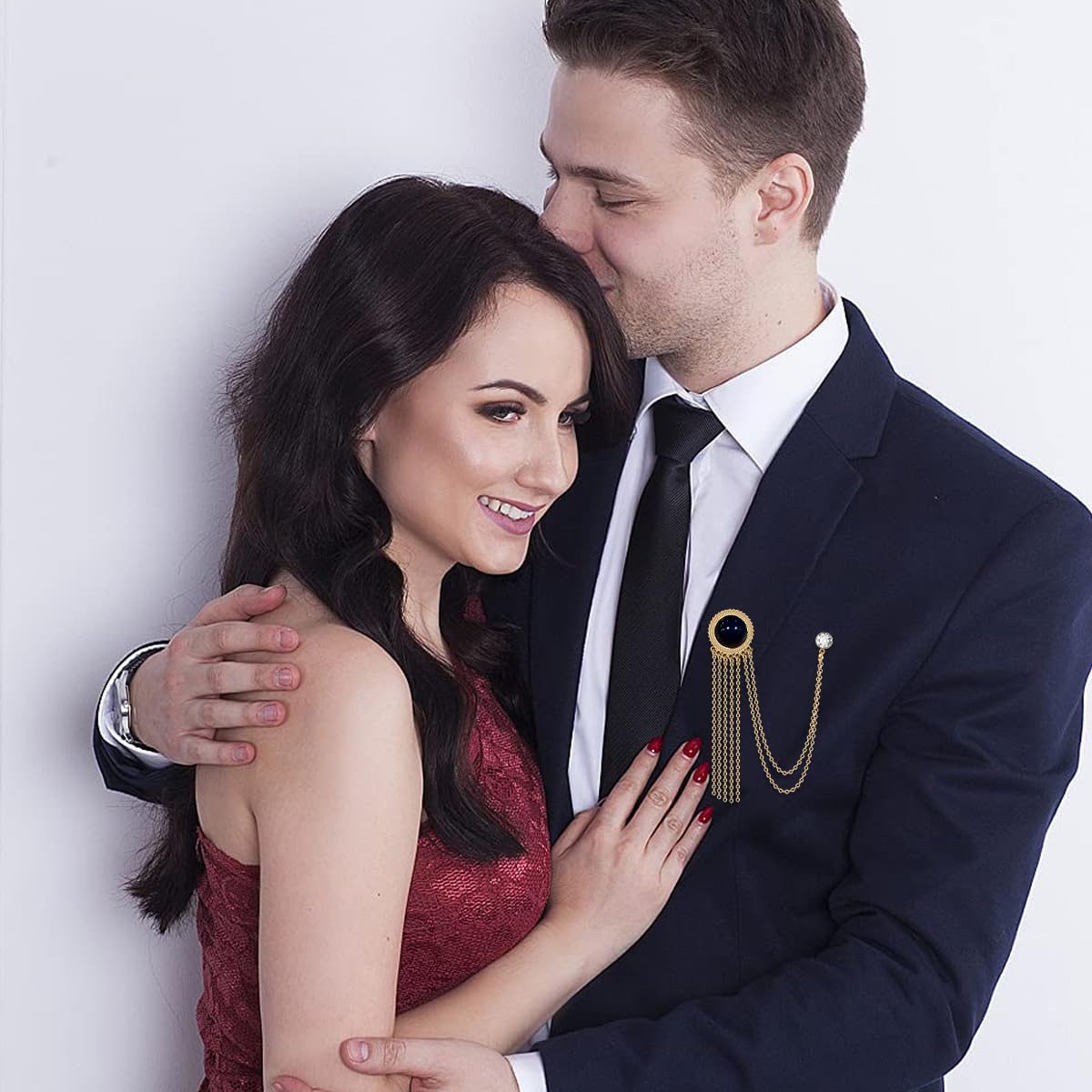 Venzina Chain Brooch for Men featuring Gold Coin Tassel and Blue Enamel Design | Ideal for Suits and Weddings