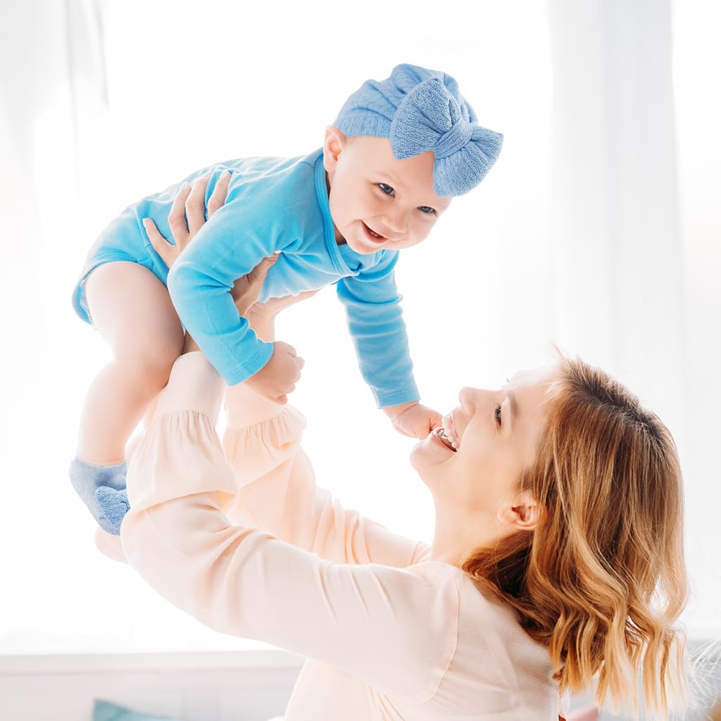 SNOWIE SOFT Baby Cap and Socks Set for 0–12 Months with Bow Turban | Ultra Soft Stretch Fabric