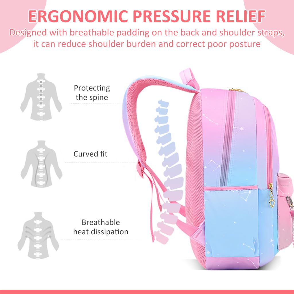 PALAY® School Backpack for Girls Large School Backpack for SchoolGirls 6-12 Years Old Colorful Gradient Pink Fashion Primary Schoolgirls Backpack School Gift, Christmas Gift Rakhi Gift