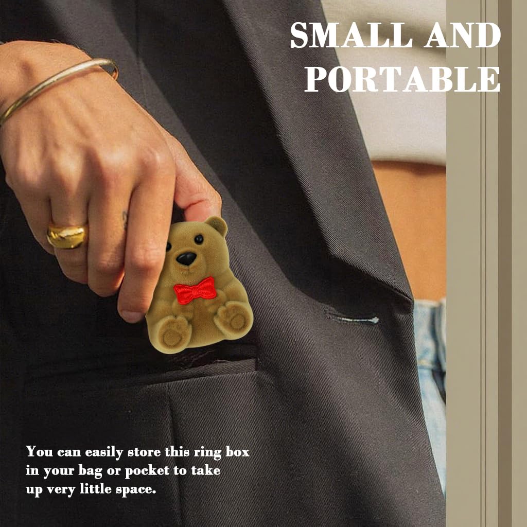 MAYCREATE Ring Box for Gifting with 56x46x38mm Compact Design and Soft Plush Brown Bear | Jewelry Storage