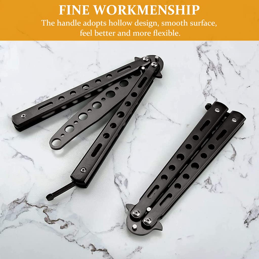 Proberos® Butterfly Knives Trainer with O-Ring Latch for Beginner, Children, Butterfly Knives Lover & More, Balisong Trainer with Unsharpened Blade for Practicing Flipping Tricks(Black)