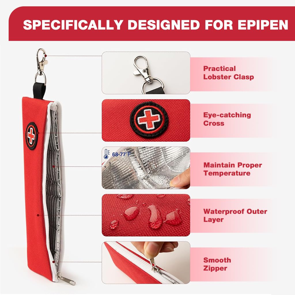 HANNEA Epi Pen Carrying Case for Travel and Daily Use with Lobster Clasp 7.7x2.5 in | Insulated Zippered Insulin Cooler Bag